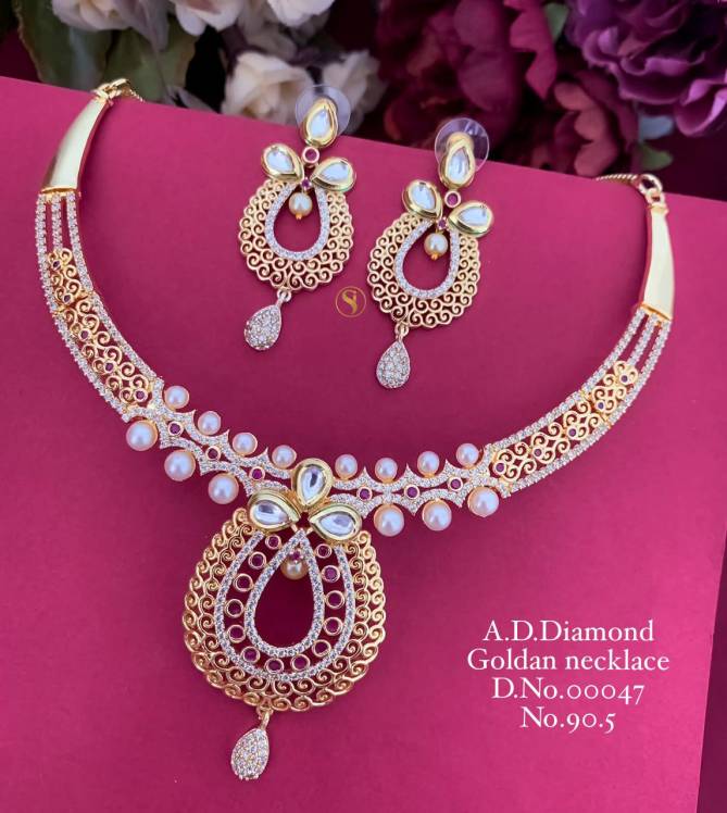 AD Diamond Gold Plated Golden Necklace 3 Wholesale Shop In Surat

